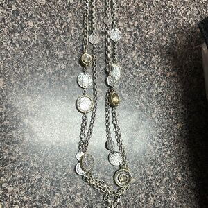 Chico's Silver and Gold Double Strand Necklace with Crystal Beads